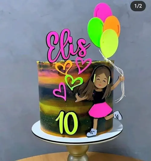 Topo de Bolo Boneca com Balões neon Elis - Studio