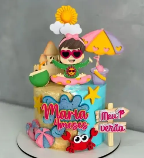 Topo de Bolo Praia Bebê Maria - Studio