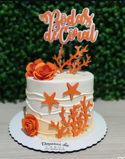 Topo de Bolo Bodas de Coral - Studio