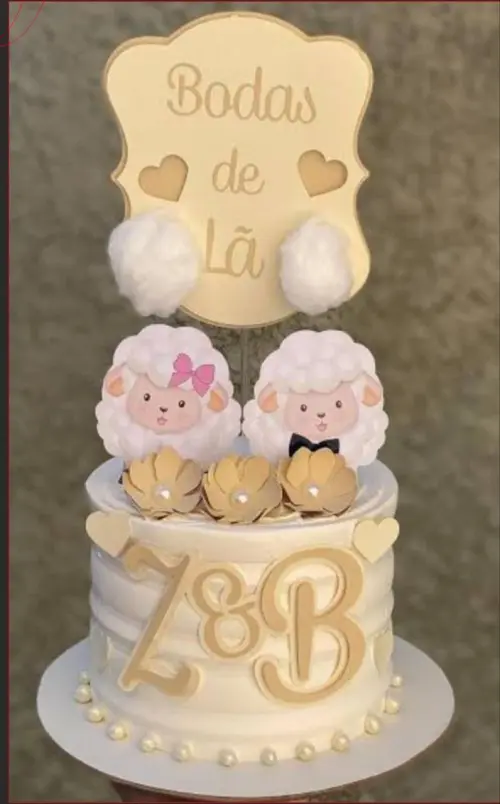 Topo de Bolo Bodas de Lã Ovelha - Studio