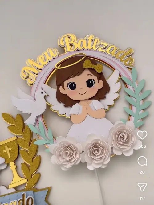 Topo de Bolo Meu Batizado Menina - Studio