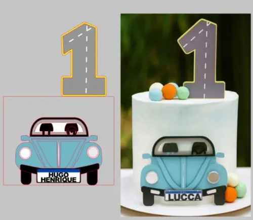 Topo de Bolo Fusca Em Camadas Lucca - Studio