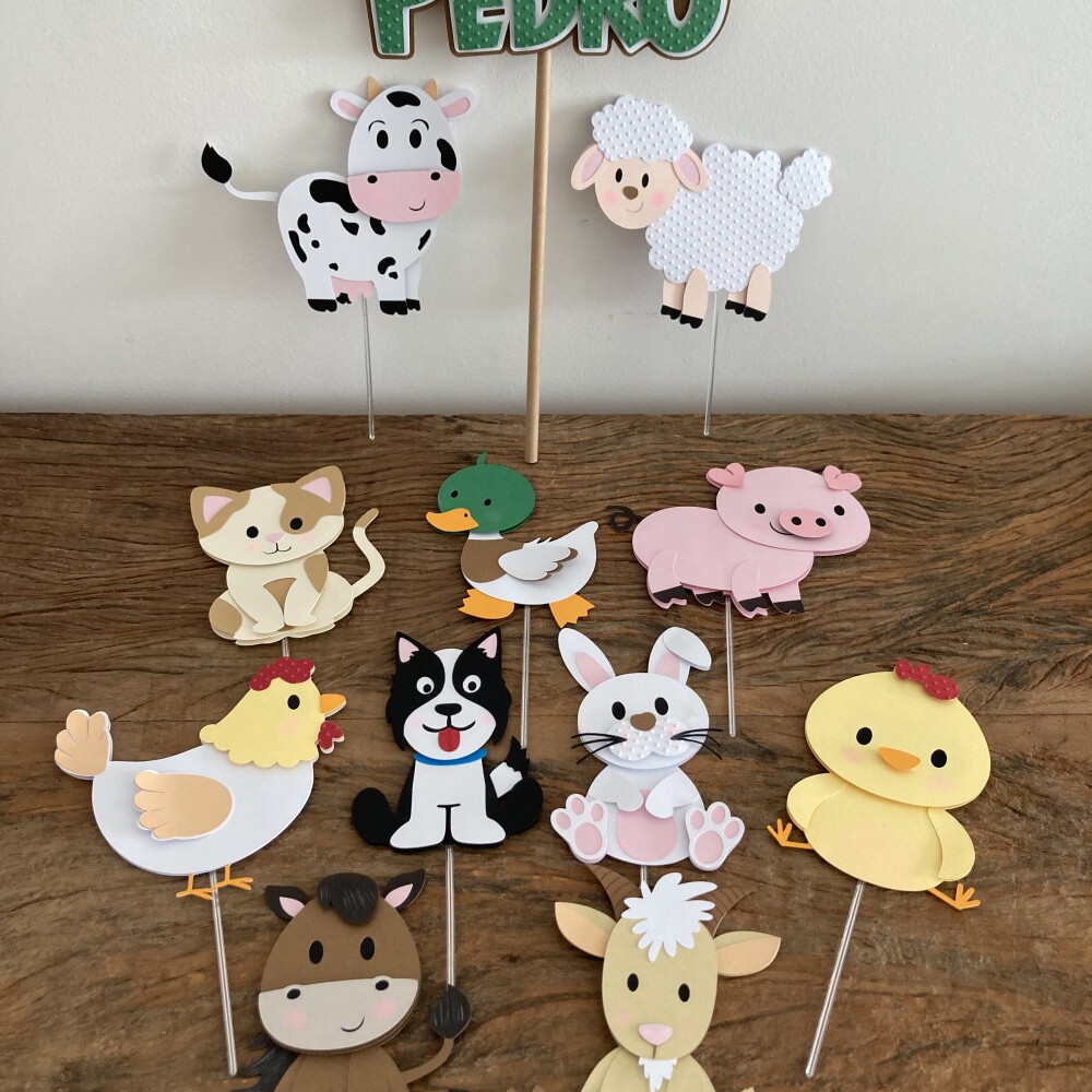 Kit Topo de Bolo Mesversário Fazendinha Menino