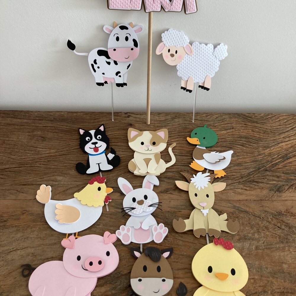 Kit Topo de Bolo Mesversário Fazendinha Menina