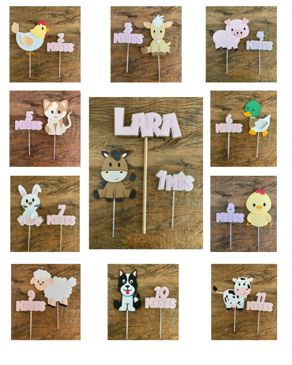 Kit Topo de Bolo Mesversário Fazendinha Menina