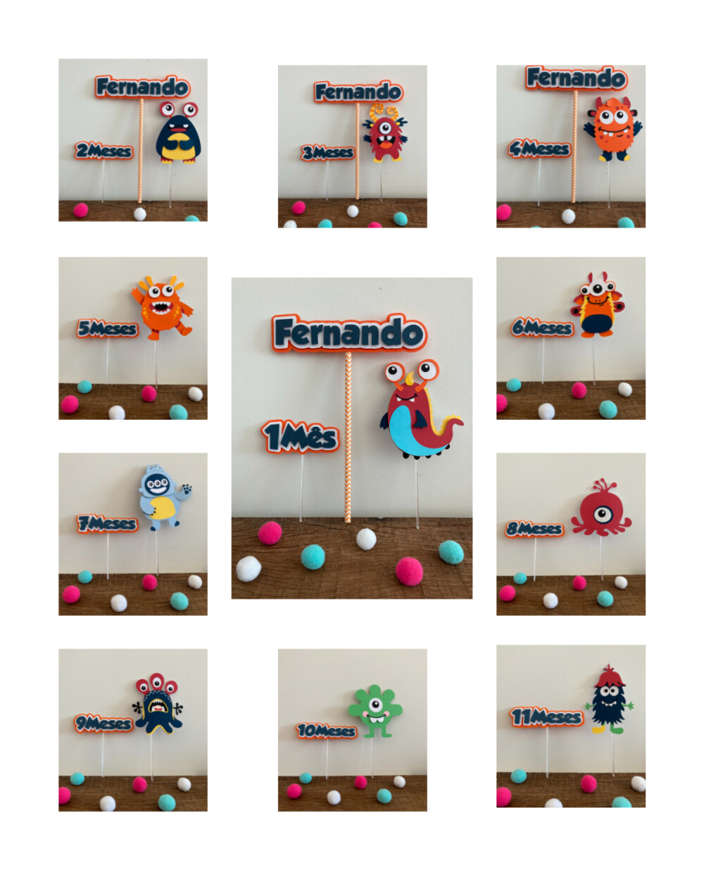 Kit Topo de Bolo Mesversário Monstrinho