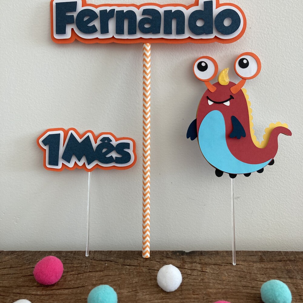 Kit Topo de Bolo Mesversário Monstrinho