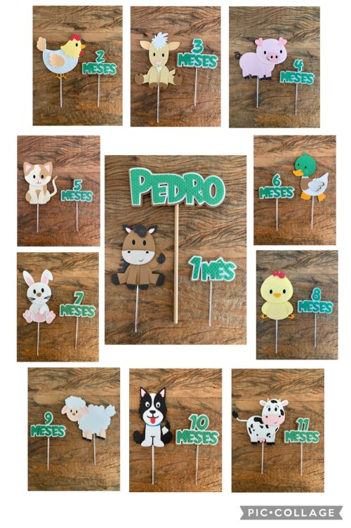 Kit Topo de Bolo Mesversário Fazendinha Menino