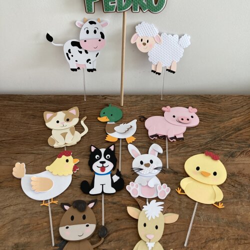Kit Topo de Bolo Mesversário Fazendinha Menino