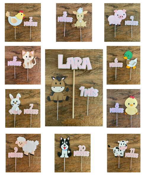 Kit Topo de Bolo Mesversário Fazendinha Menina