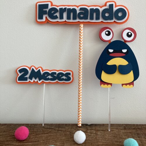 Kit Topo de Bolo Mesversário Monstrinho