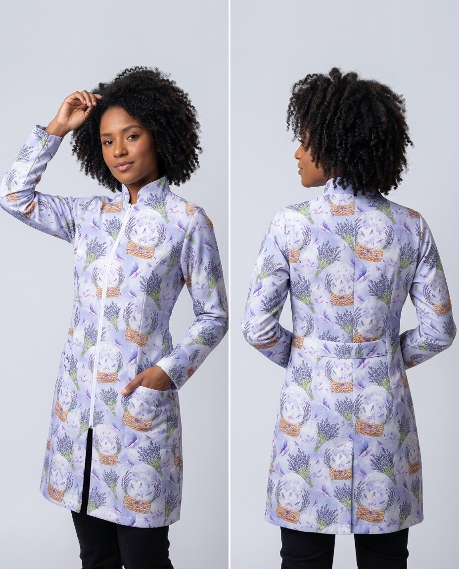 Jaleco feminino manga longa estampado