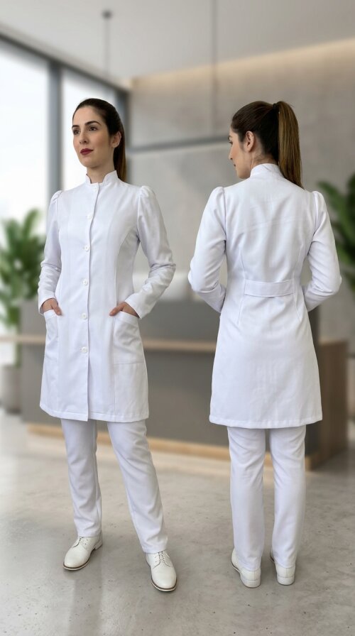 Jaleco feminino branco com manga princesa