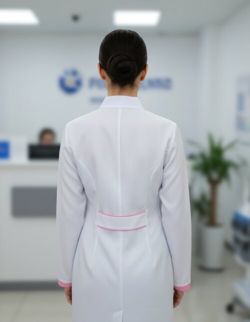 Jaleco feminino manga longa em gabardine