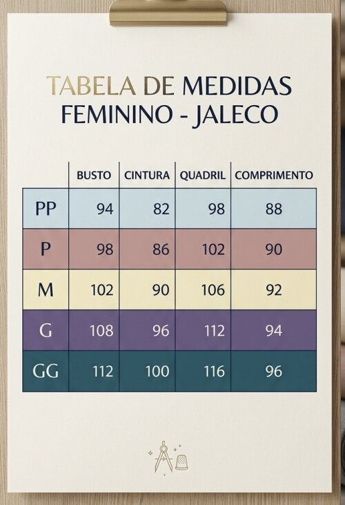 Jaleco feminino manga longa em gabardine