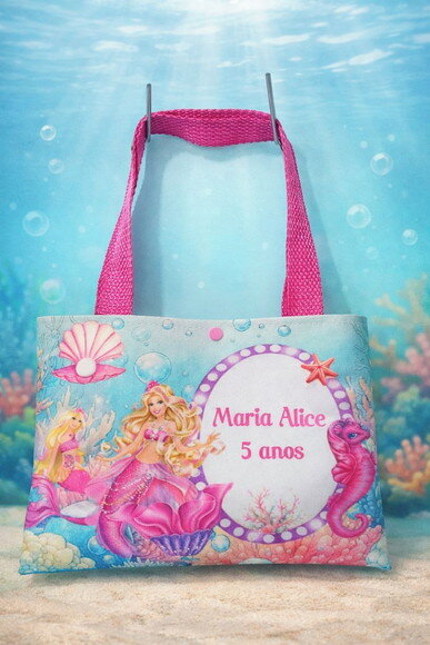 Bolsa Personalizada Barbie Sereia | Lembrancinha Festa Infantil | Kit com 20
