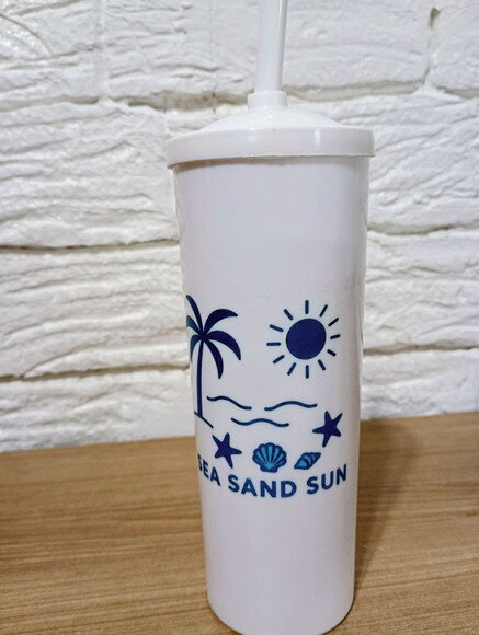Copo Long Drink Branco com Tampa e Canudo - Brasil 13 Pçs