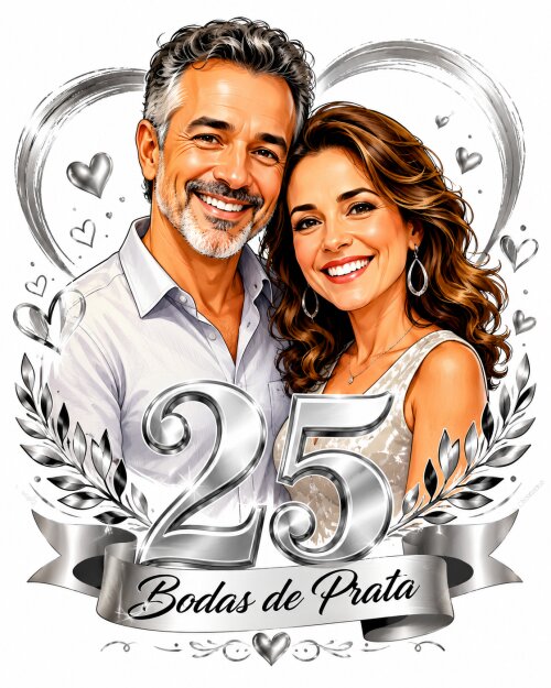 Caricatura Digital Personalizada para Casal – Bodas de Prata (25 Anos)