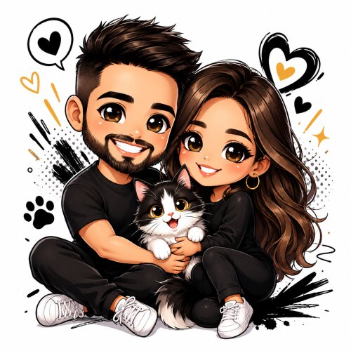 Caricatura Digital Personalizada para Casal Estilo Fofo