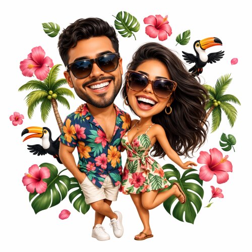 Caricatura Divertida Personalizada para Casal 3D Cartoon