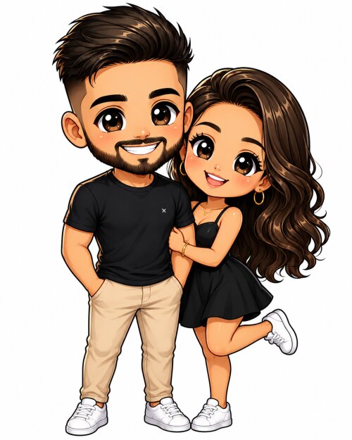 Caricatura Personalizada para Casal Estilo Chibi Exclusiva