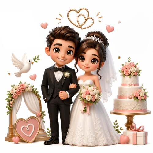 Caricatura Personalizada para Casamento Estilo 3D Cute