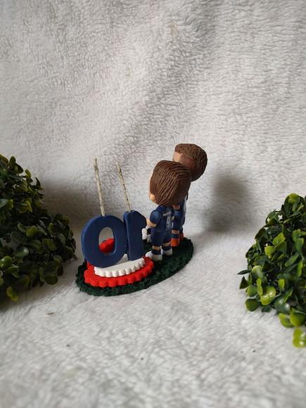 Mini Topo de Bolo Futebol 2 Bonecos Nome e Vela