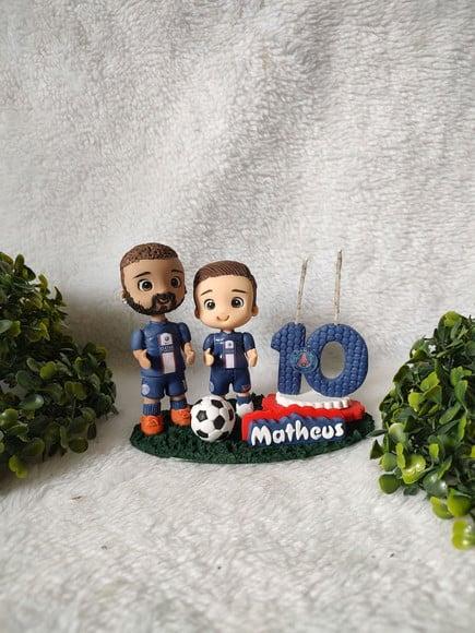Mini Topo de Bolo Futebol 2 Bonecos Nome e Vela