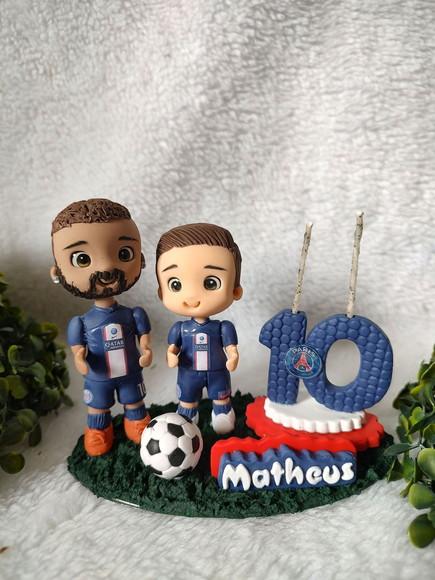 Mini Topo de Bolo Futebol 2 Bonecos Nome e Vela