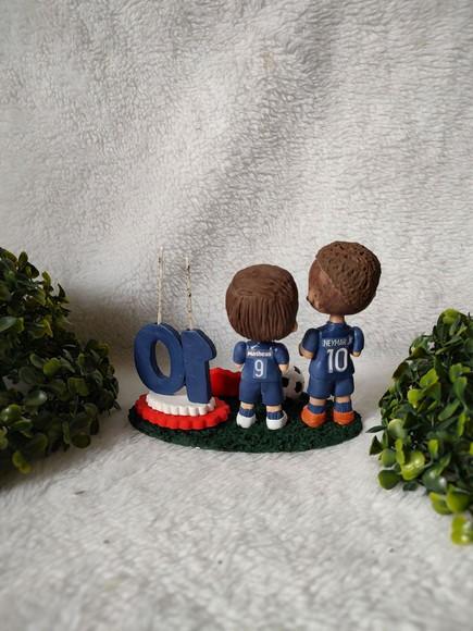 Mini Topo de Bolo Futebol 2 Bonecos Nome e Vela