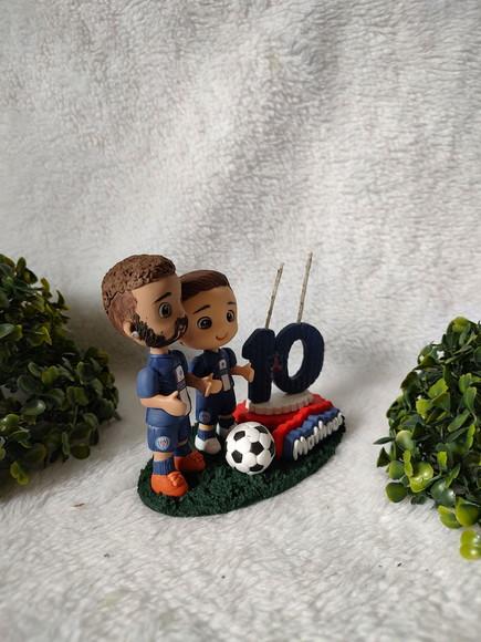 Mini Topo de Bolo Futebol 2 Bonecos Nome e Vela