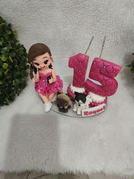 Topo Bolo 15 Anos com 2 Pets