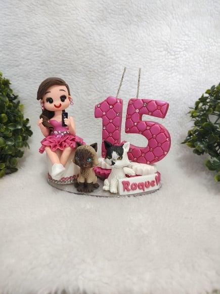 Topo Bolo 15 Anos com 2 Pets