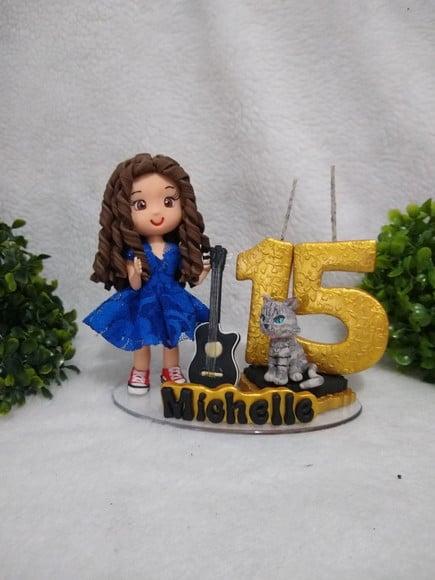 Topo De Bolo 15 Anos Com Violão E Pet
