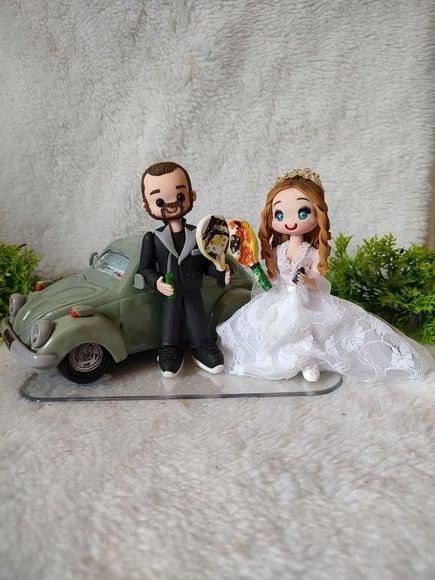 Topo de Bolo Casal com Carro