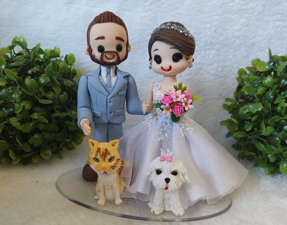 Topo de Bolo Casamento com 2 Pets