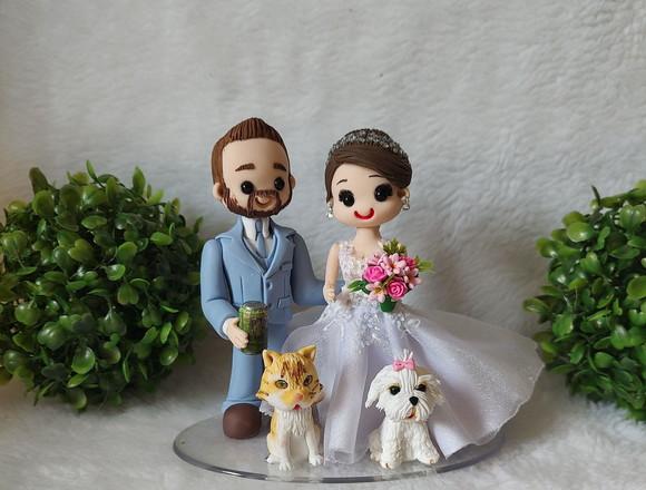 Topo de Bolo Casamento com 2 Pets