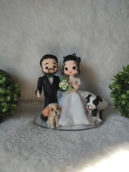 Topo de Bolo Casamento com 2 Pets