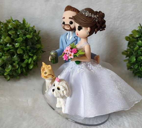 Topo de Bolo Casamento com 2 Pets