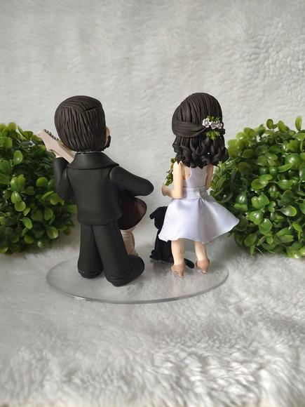 Topo de Bolo Casamento com 2 Pets e Guitarra