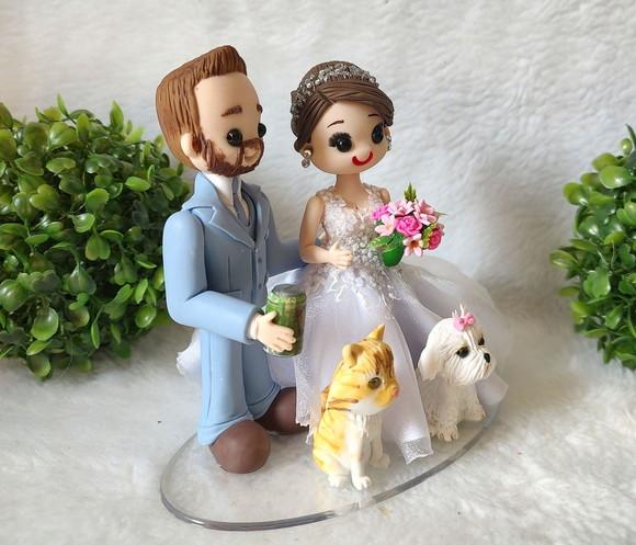 Topo de Bolo Casamento com 2 Pets