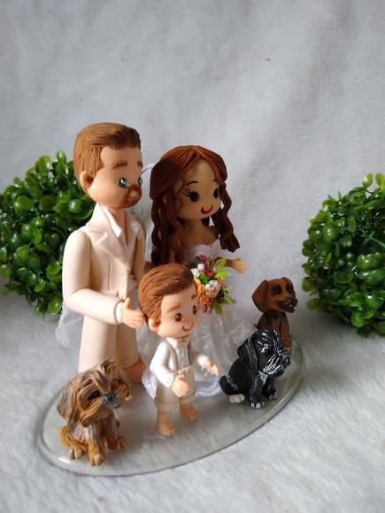 Topo De Bolo Casamento Com 3 Pets E 1 Criança