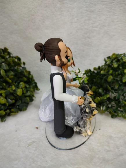 Topo de Bolo Casamento com 3 Pets
