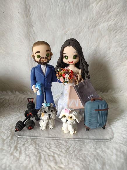 Topo de Bolo Casamento com 2 Pets e Objetos