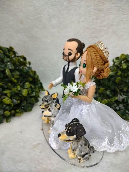 Topo de Bolo Casamento com 3 Pets