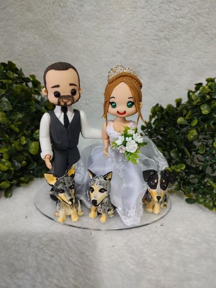 Topo de Bolo Casamento com 3 Pets
