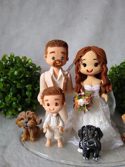 Topo De Bolo Casamento Com 3 Pets E 1 Criança