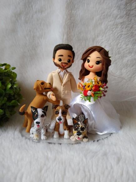 topo de bolo casamento com pets