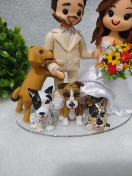 topo de bolo casamento com pets