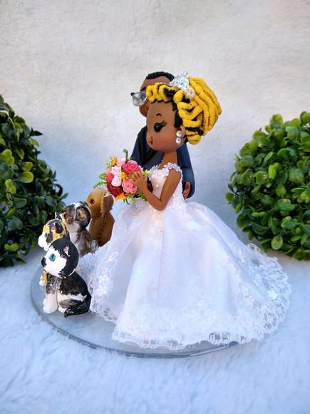 topo de bolo casamento com pets